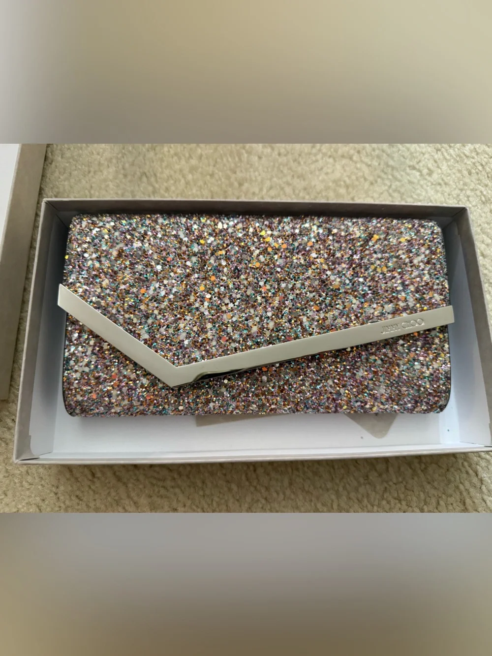 Jimmy Choo Emmie Sparkling Multicolor Glitter Clutch